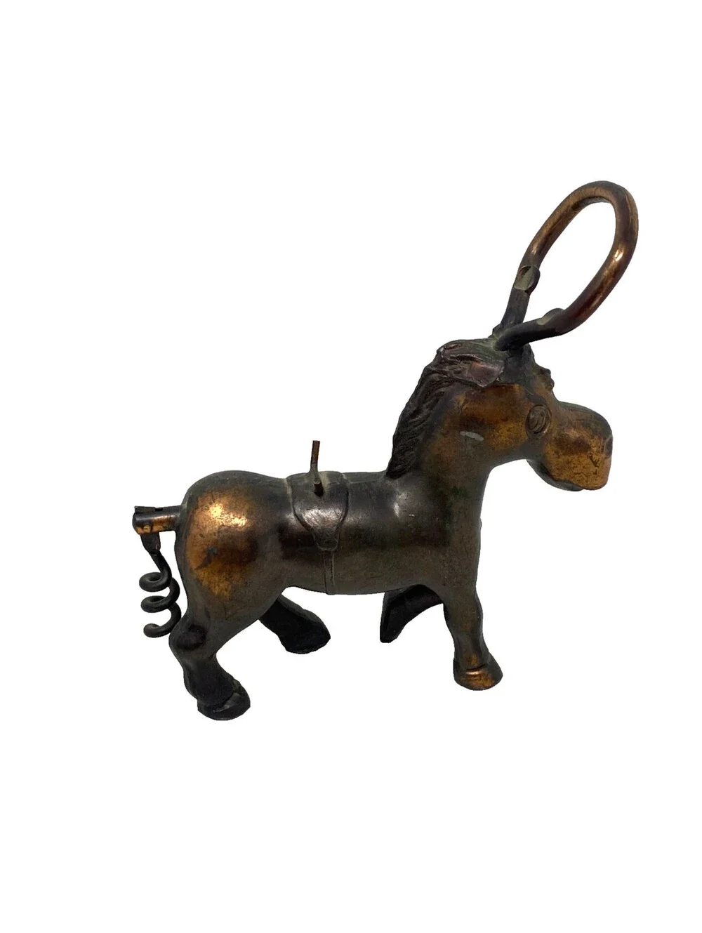 Vintage Brass Horse Corkscrew Bottle Opener  Wine Tool Barware Collectible